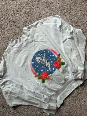 Boys Lie Light Blue Sweatshirt with Angel Graphic and Pink Roses